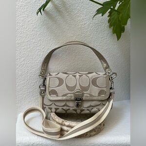 COACH, Poppy Signature Shoulder Bag, Beige.